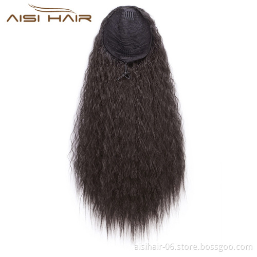 Aisi Hair Drawstring Ponytail Curly Hair Extensions Heat Resistant Synthetic Fiber Pony Tail Hairpieces with Combs